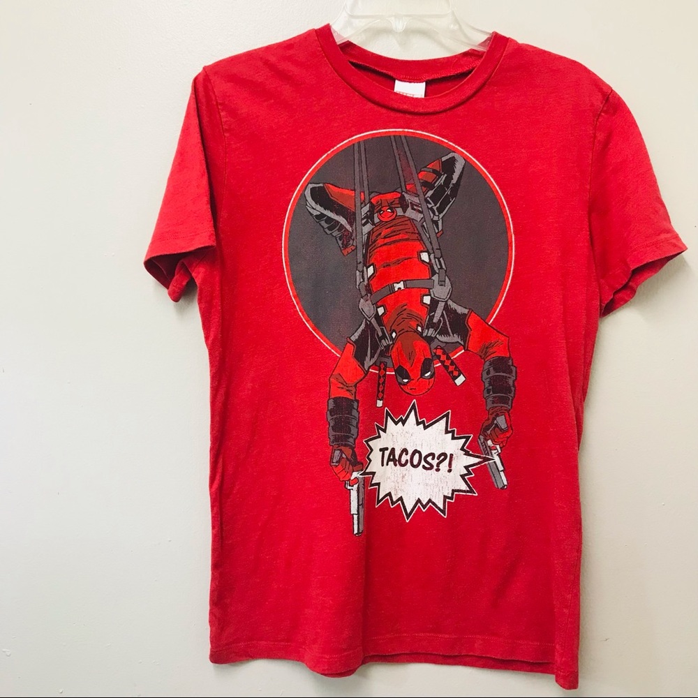 Marvel Deadpool Tacos Retro Throwback Distress T-Shirt Mens S Red